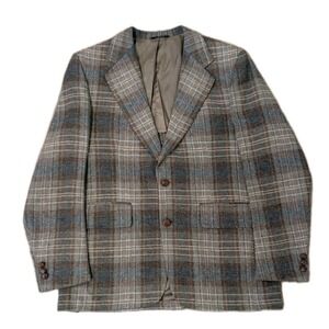Vintage 70s Cromwell Hastings Men Tweed Blazer 44R Wool Plaid Sports Coat Jacket